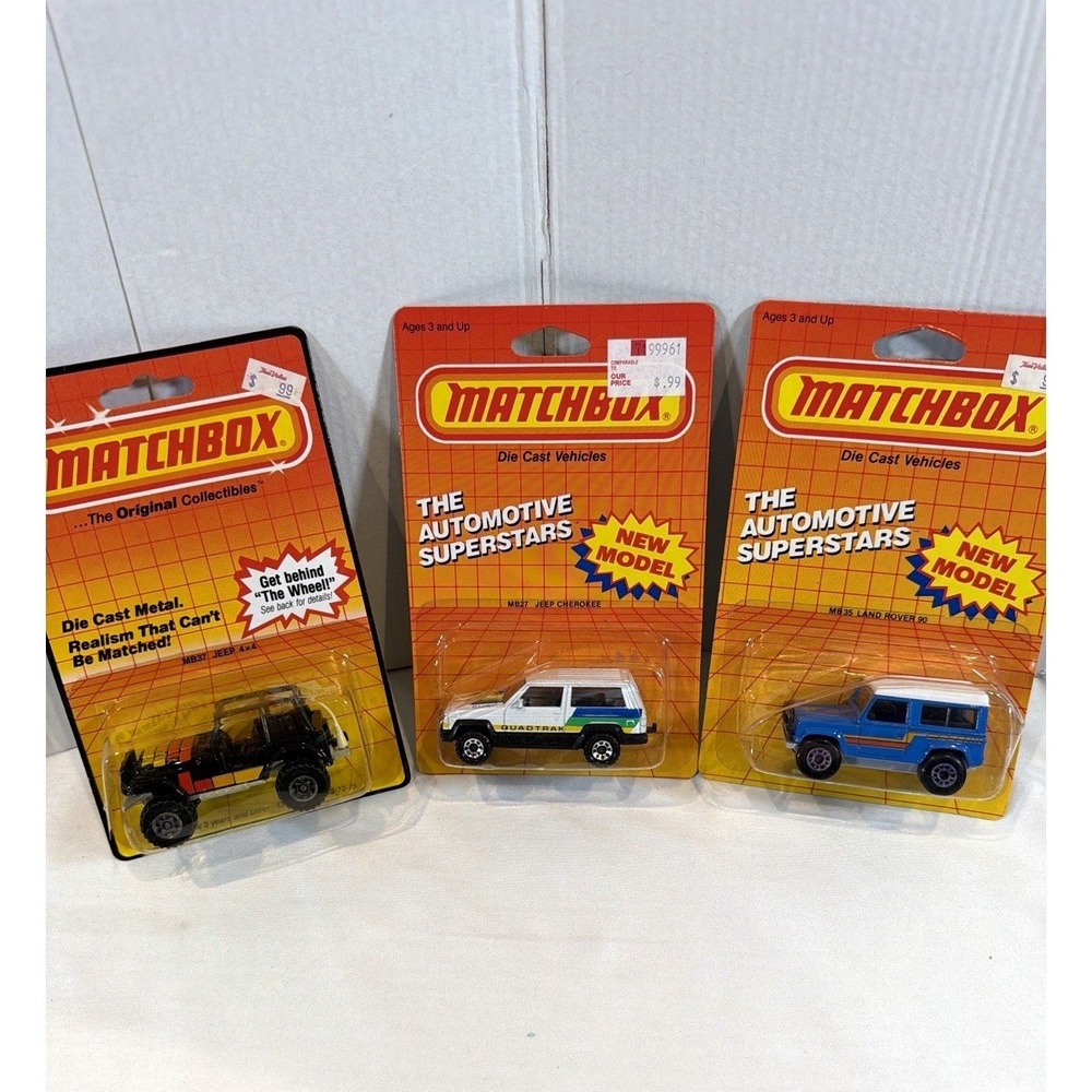 Vintage Matchbox Lot 3 Jeep 4x4 Cherokee Land Rover 90 SUV Carded